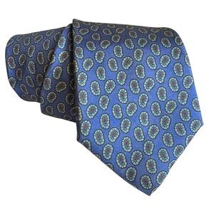 Hathaway Men Blue Silk Paisley Necktie Made In USA